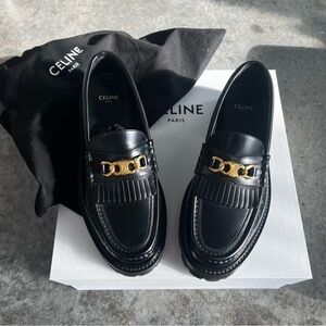 Celine Triomphe Margaret Bull Leather Loafer Women's 37.5 Lug Sole chunky shoes